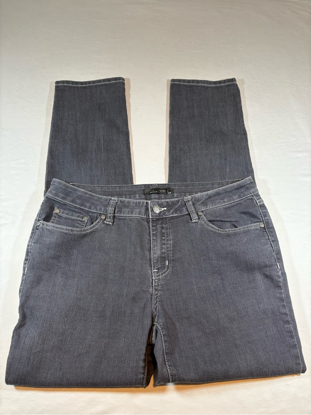 prAna Kayla Mid Rise Skinny Jeans Gray Charcoal Stretch Denim Size 12/31 Regular